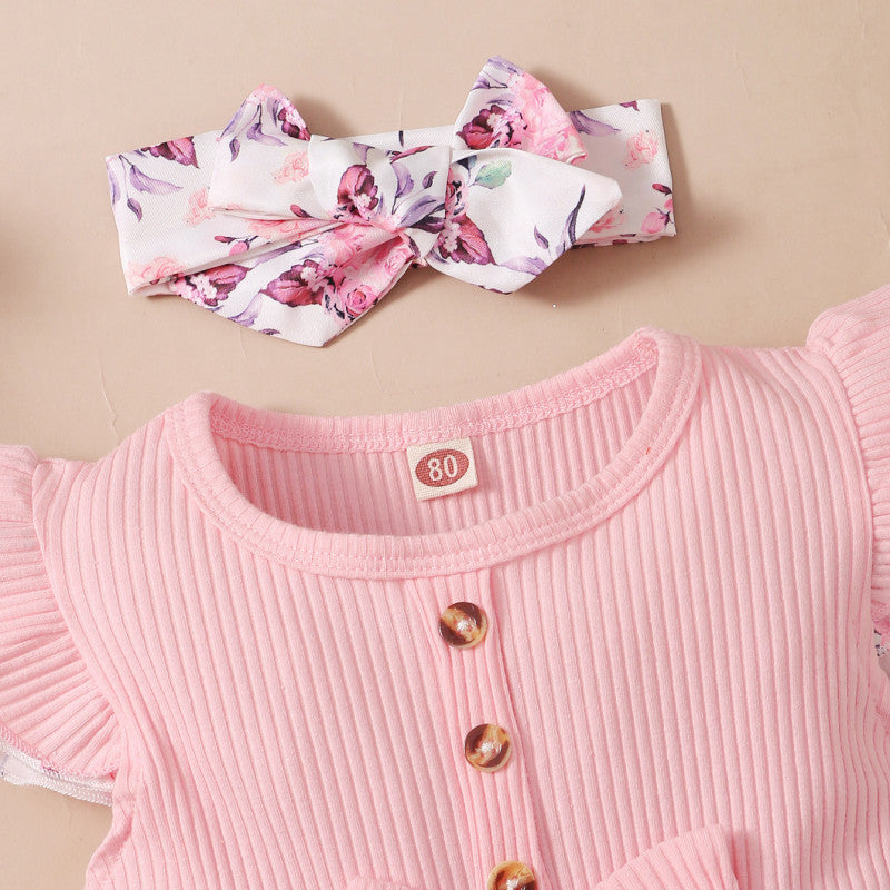 Mameluco de bebé con estampado floral encantador de 2 piezas
