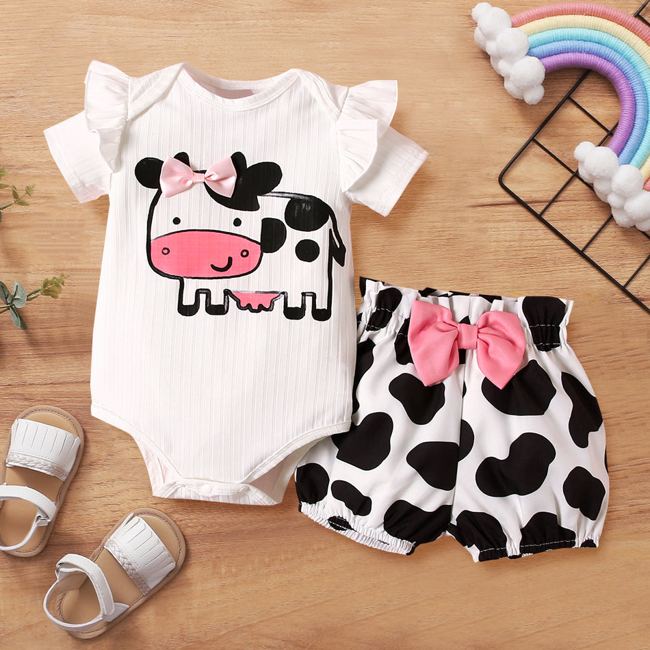 2PCS Lovely Cow Printed Baby Set