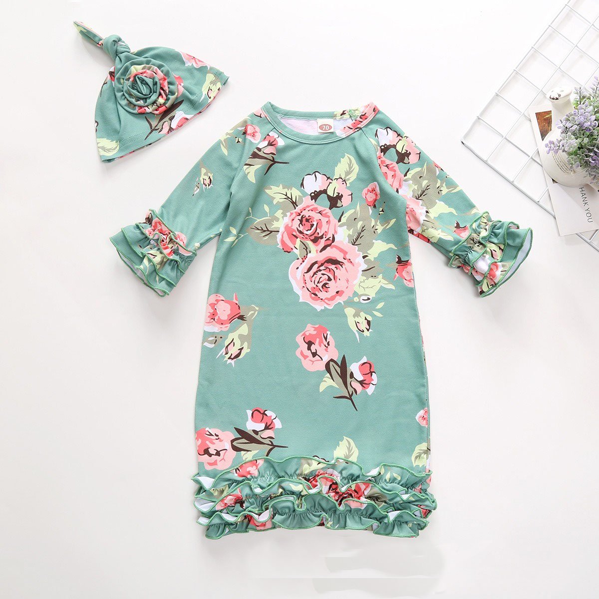 Lovely Baby Floral Printed Pajamas With Hat