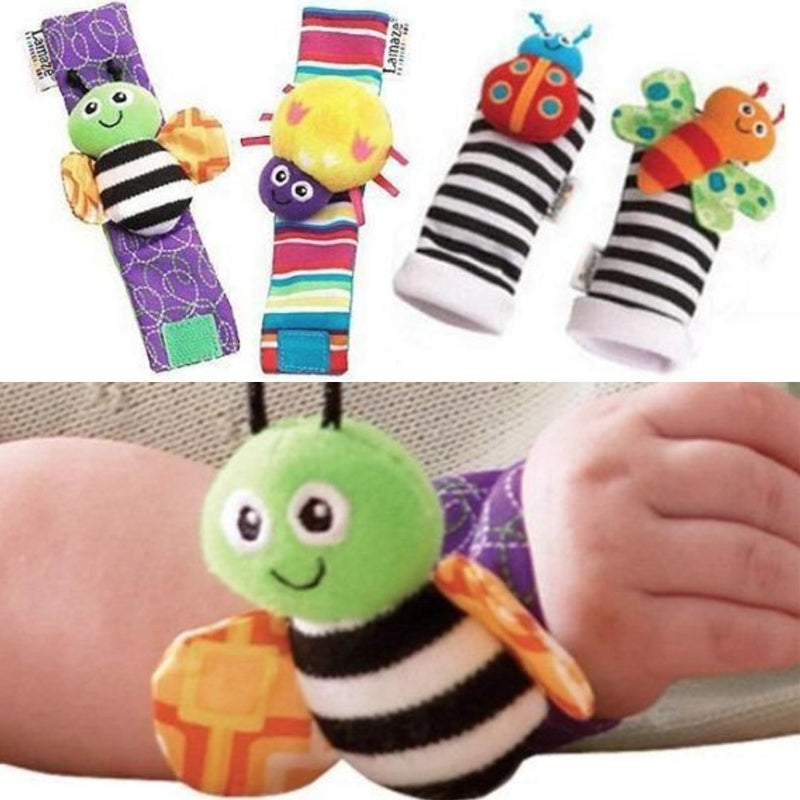 Hochets et détecteurs de pieds pour bébé, 4 pièces, animaux mignons et doux