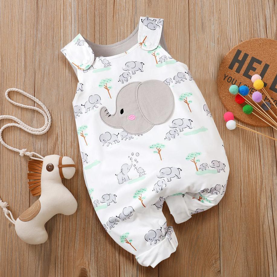 Sweet Cartoon Elephant Printed Baby Jumpsuit