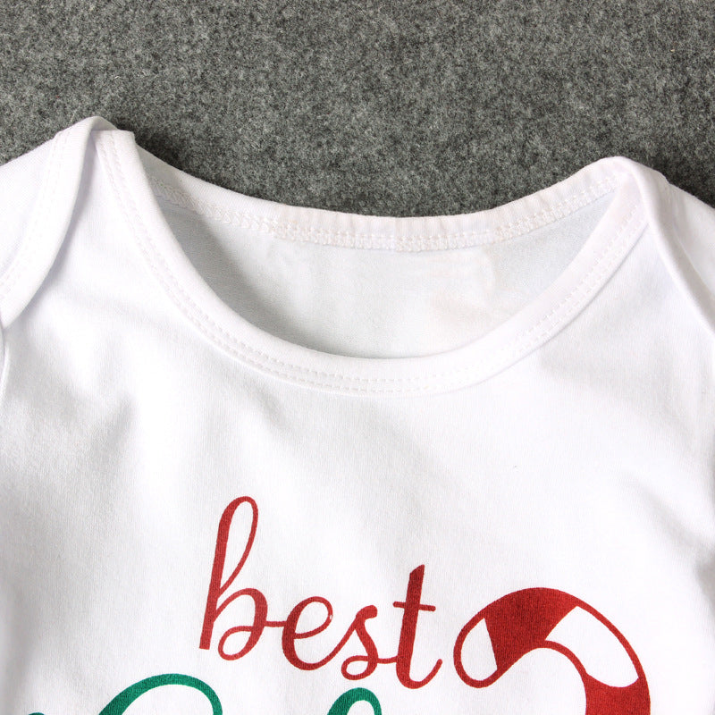 Conjunto de bebé con estampado de rayas navideñas y letras, el mejor regalo de 3 piezas