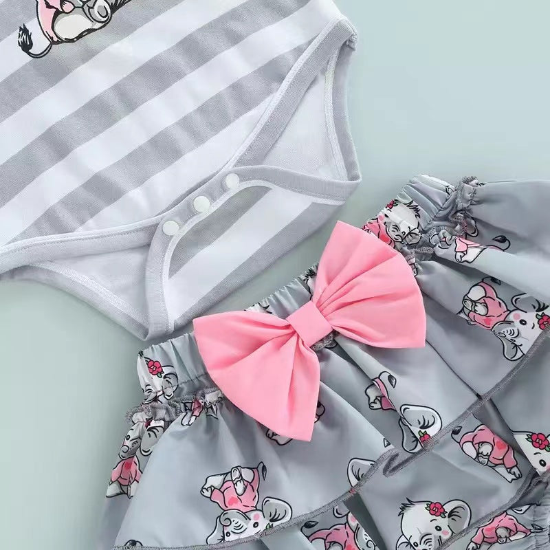 3PCS Lovely Elephant Printed Baby Set