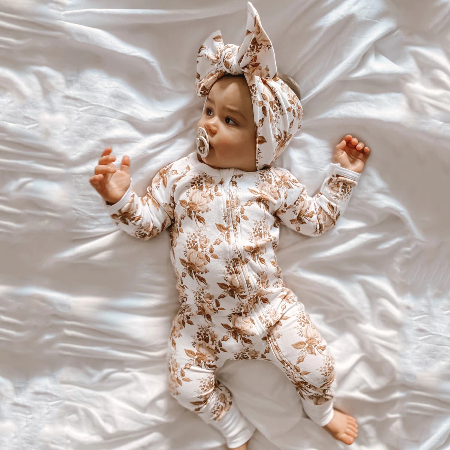 2PCS Lovely Floral Printed Baby Long Sleeve Jumpsuit