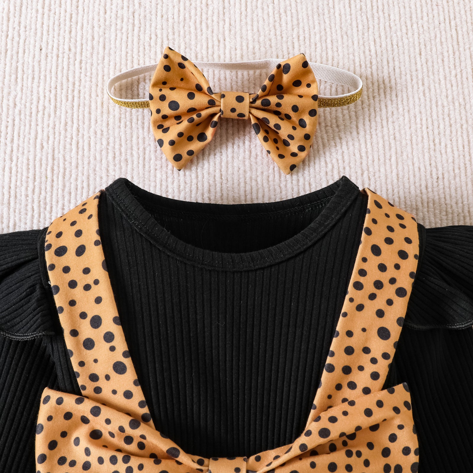 2PCS Lovely Solid Color Dots Printed Baby Jumpsuit