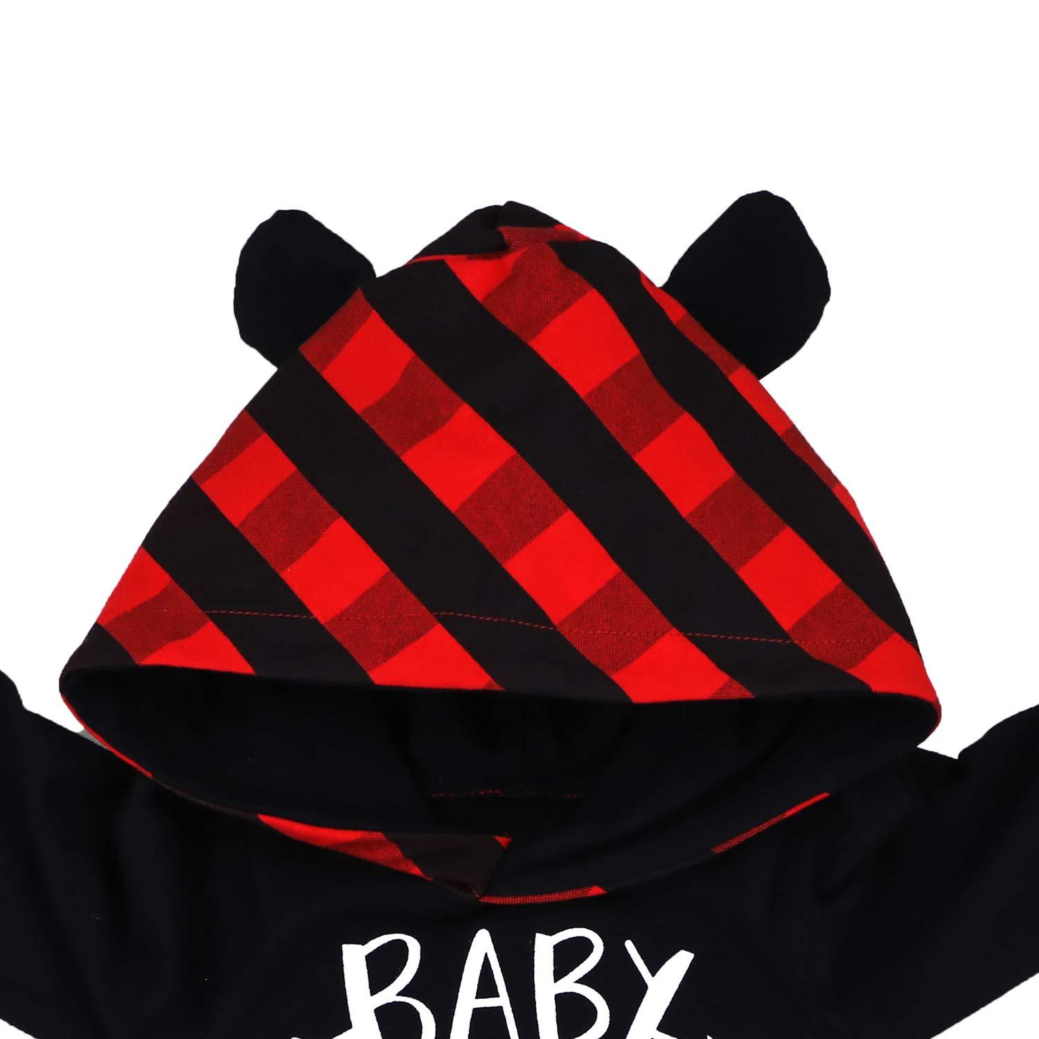 2PCS Baby Bear Letter Printed 3D Ears Hoodie with Lattice Pants Baby Girl Boy Set