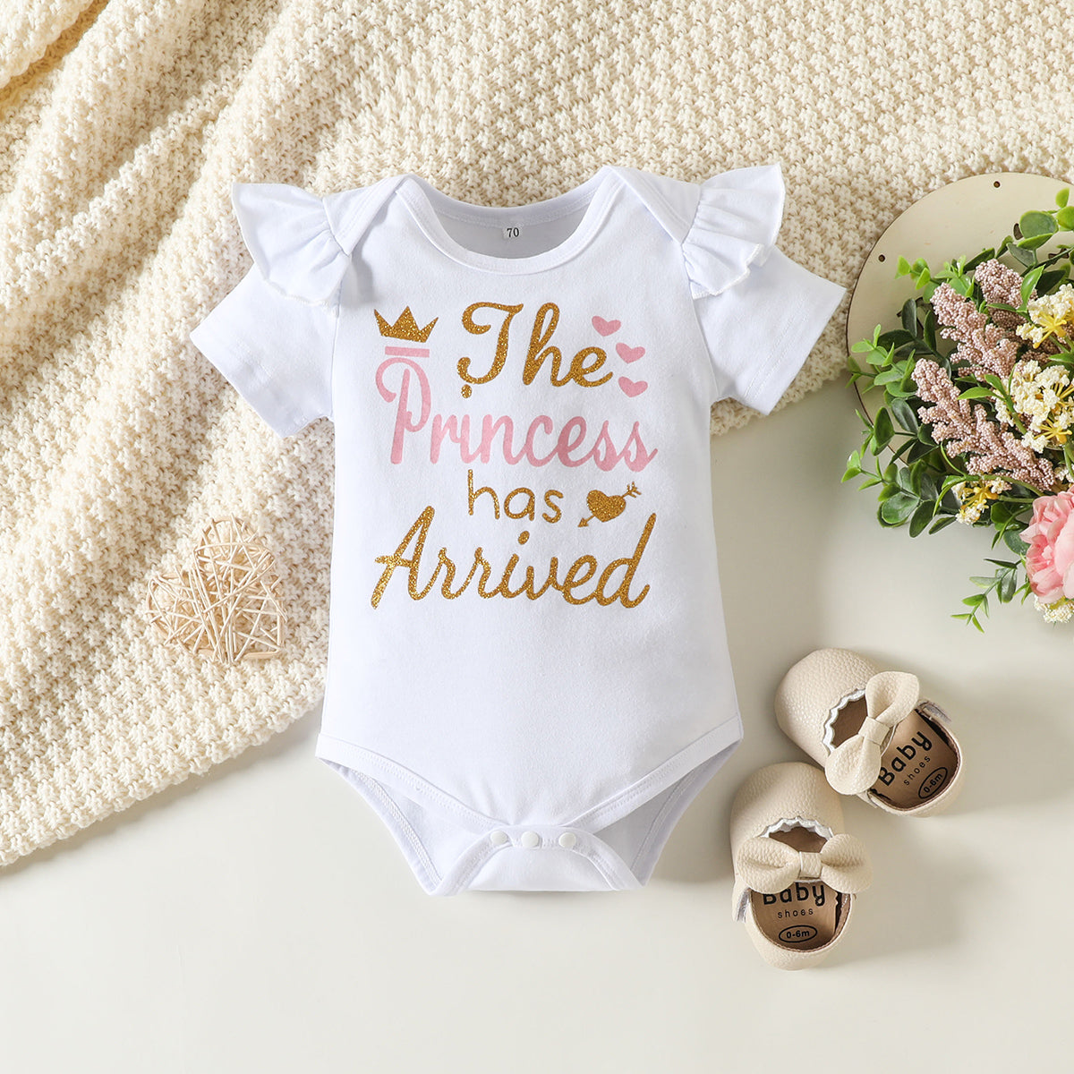 Ensemble 3 pièces pour bébé floral imprimé lettre la princesse est arrivée