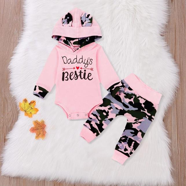 2PCS Baby Girl Daddy's Bestie Camouflage Printed Baby Set