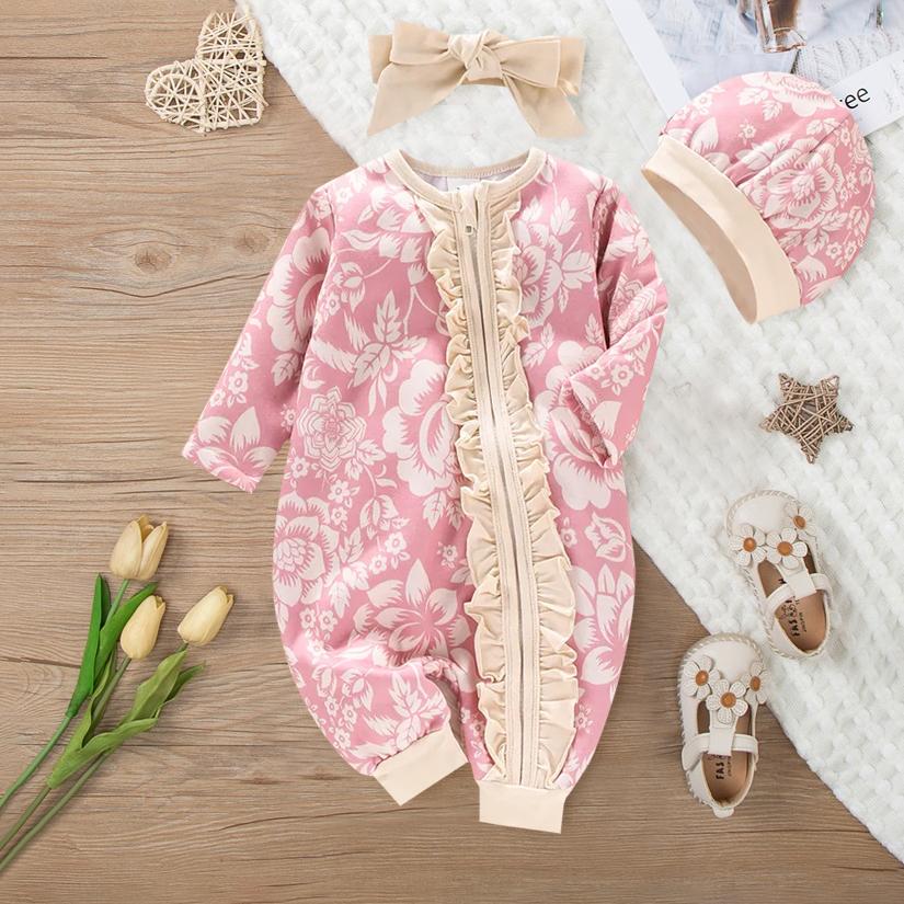 Mono de bebé con estampado floral lindo de 3 piezas