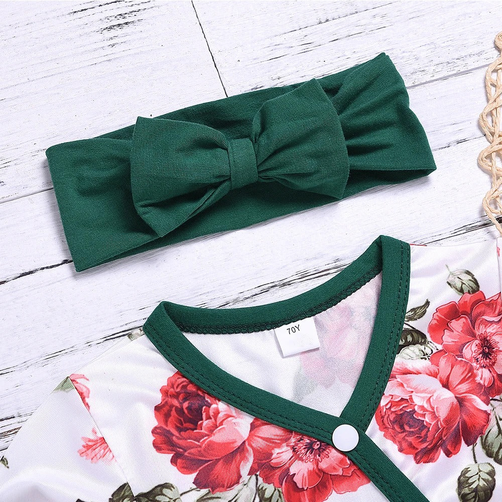 Mono de bebé de manga larga con estampado floral encantador de 2 piezas