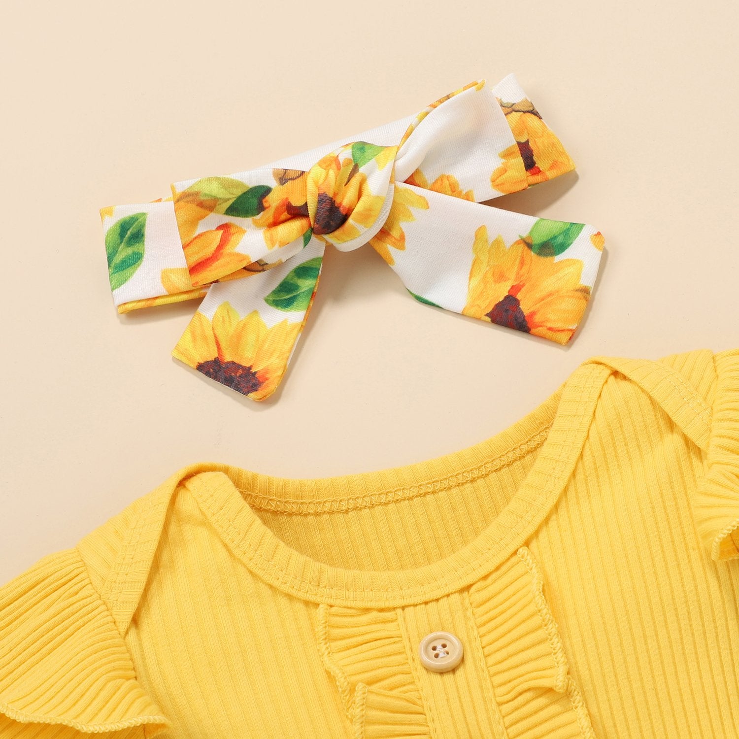 Conjunto de niña con estampado de girasol encantador de 3 piezas