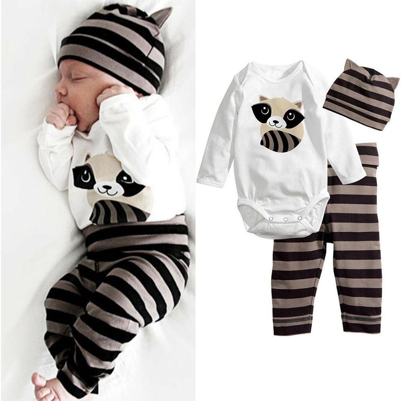 3PCS Cartoon Raccoon Printed Baby Set