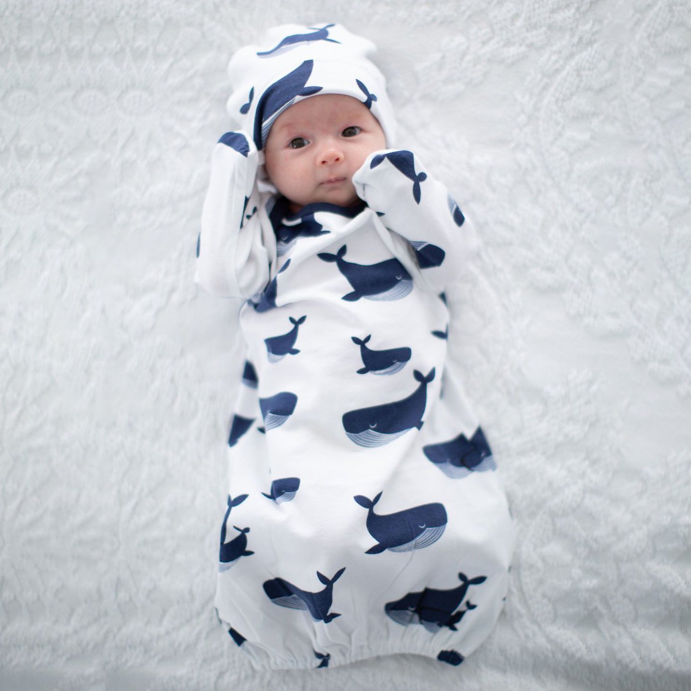 2PCS Newborn Whale Printed Sleeping Bag Set