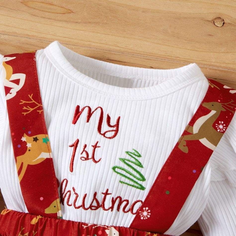 Barboteuse pour bébé à imprimé lettre et élan, 2 pièces, My 1st Christmas