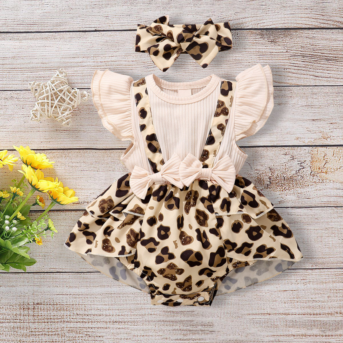 2PCS Lovely Leopard Printed Sleeveless Baby Romper