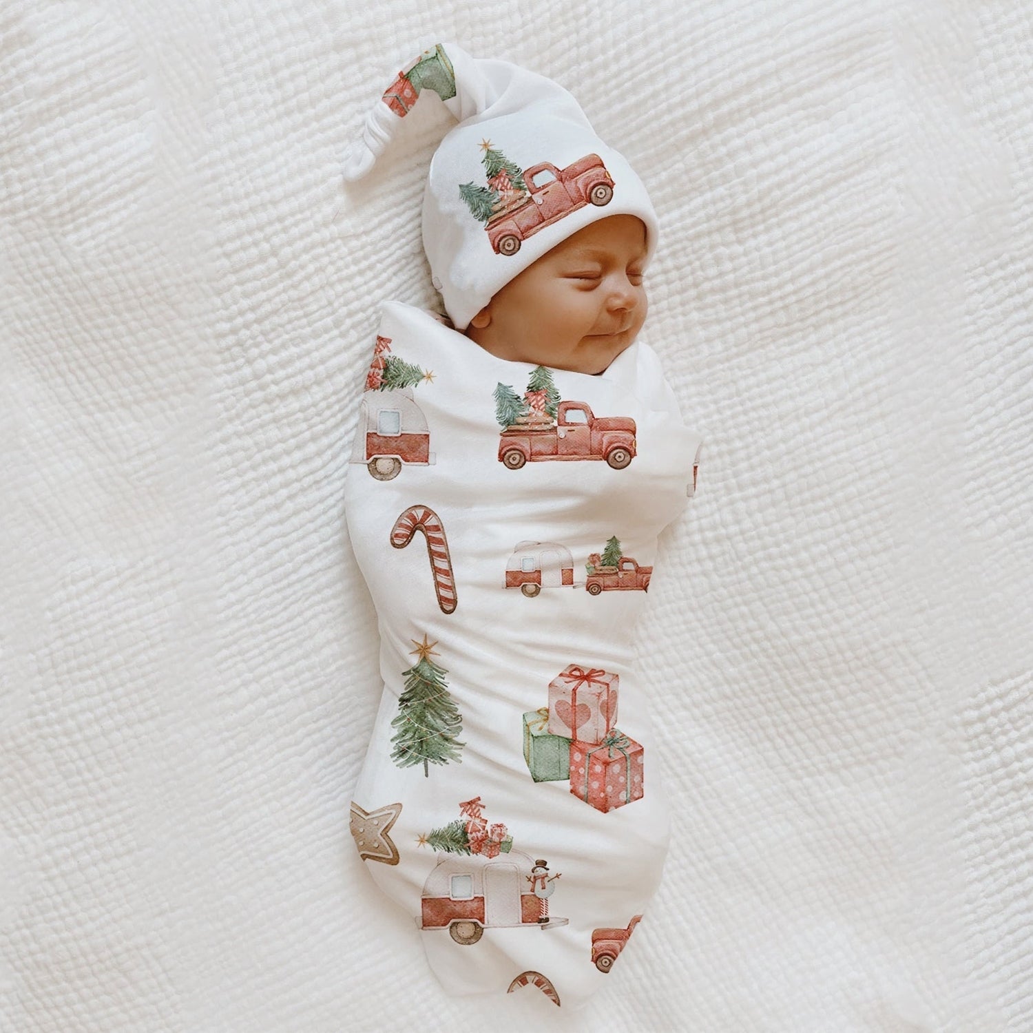 2PCS Christmas Cars Printed Newborn Baby Sleeping Bag Set