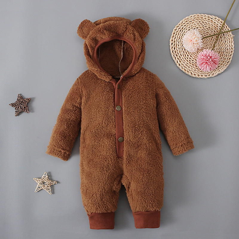 Lovely Bear Solid Color Printed Long Sleeve Baby Hoodie Jumpsuit