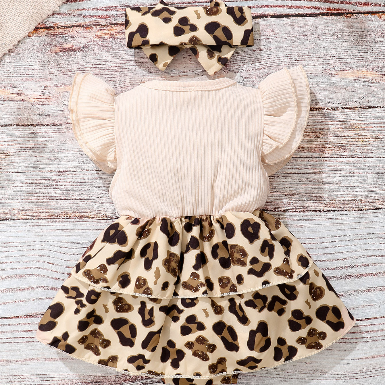 2PCS Lovely Leopard Printed Sleeveless Baby Romper