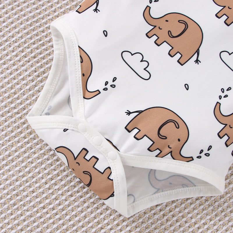 2PCS Cute Elephant Printed Short Sleeve Baby Set