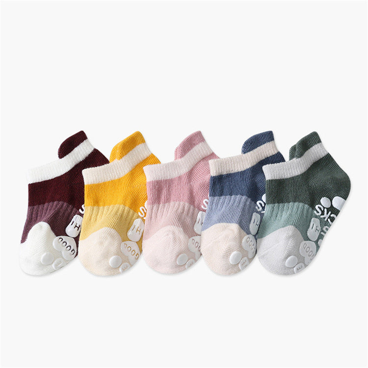 5 paires de jolies chaussettes courtes antidérapantes en coton pour bébé garçon et fille