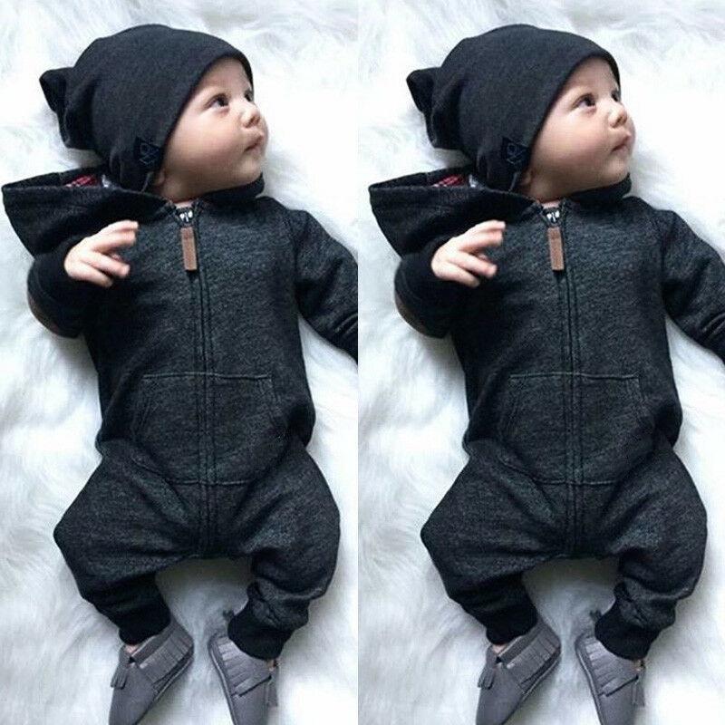 Autumn And Winter Lovely Dark Grey Printed Long-sleeve Baby Hoodie Jumpsuit