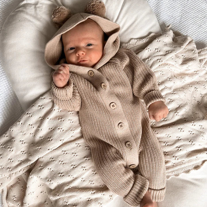 Cute Solid Color Baby Long Sleeve Hooded Jumpsuit