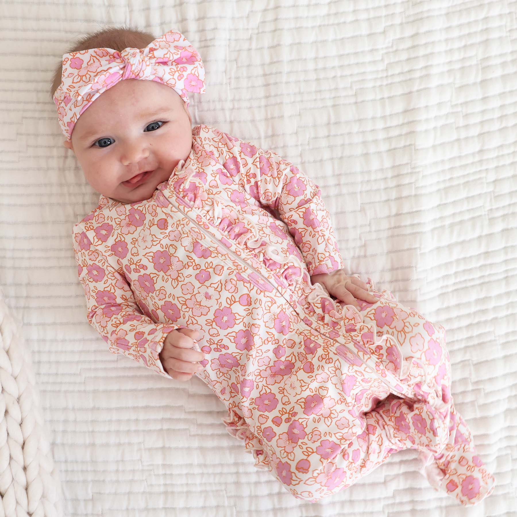 2PCS Sweet Floral Printed Long Sleeve Baby Jumpsuit