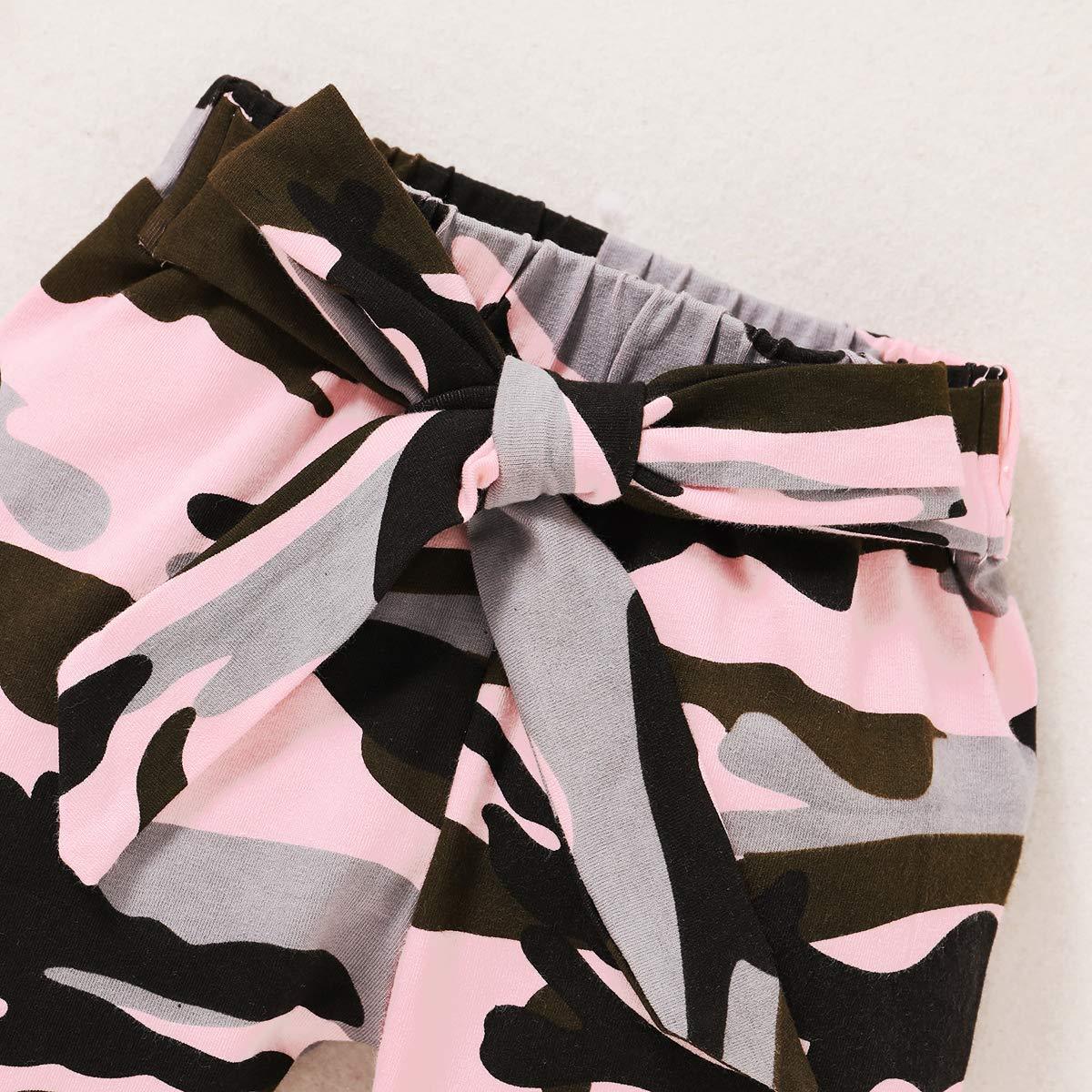 3PCS Daddy's Little Girl Letter Printed Rufffled Romper With Camouflage Printed Bowknot Pants Baby Girl Set