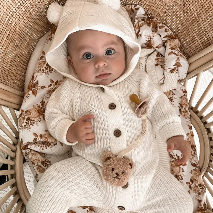Jolie combinaison à capuche à manches longues pour bébé de couleur unie