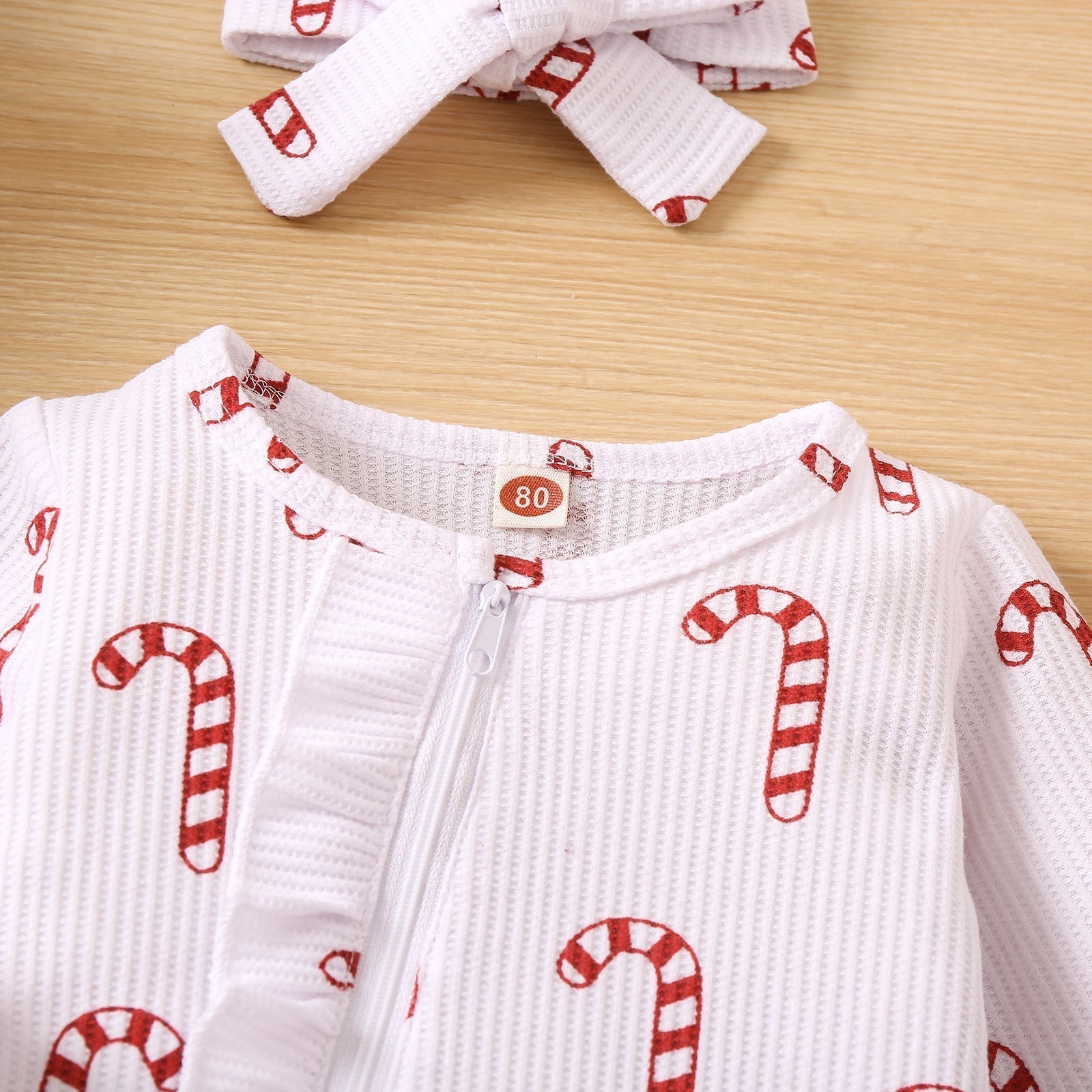 2PCS Lovely Organic Waffle Candy Cane Printed Baby Jumpsuit