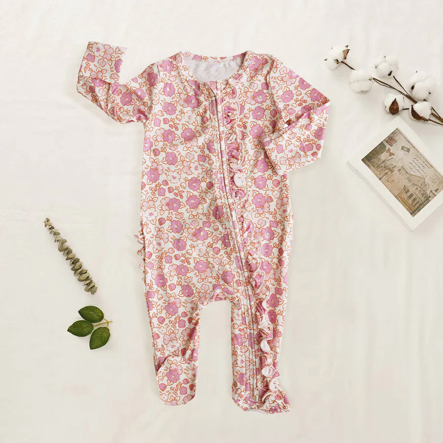Mono de bebé de manga larga con estampado floral dulce de 2 piezas