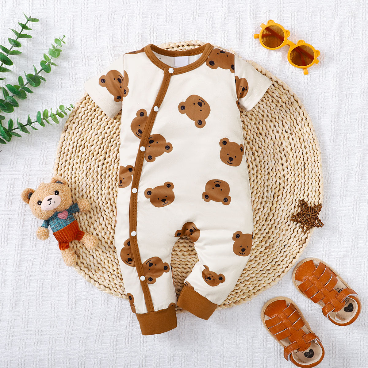 Lovely Bear Printed Baby Jumpsuit