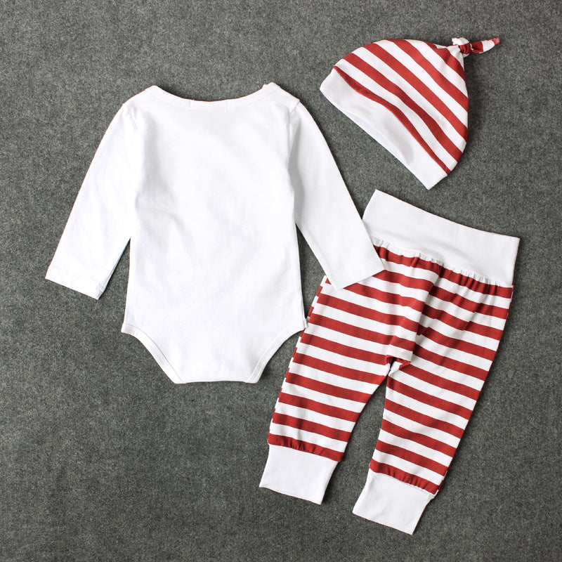 Conjunto de bebé con estampado de rayas navideñas y letras, el mejor regalo de 3 piezas
