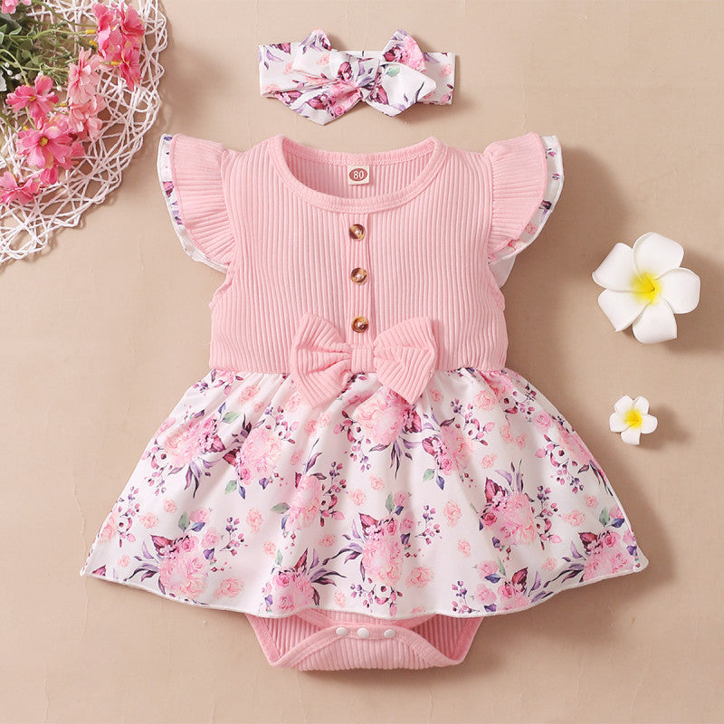 Mameluco de bebé con estampado floral encantador de 2 piezas