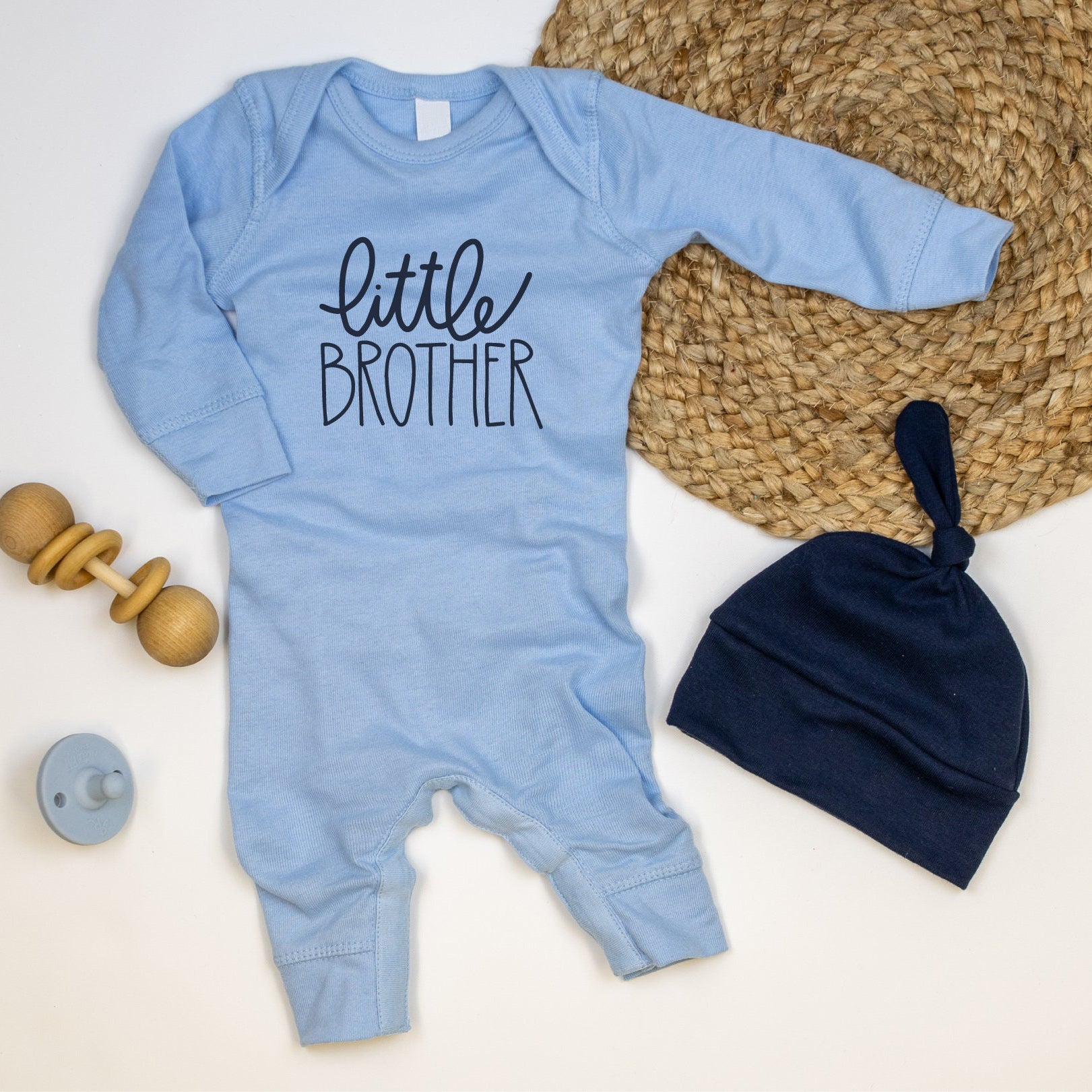 Combinaison bébé à manches longues imprimée lettre Little Brother 2 pièces