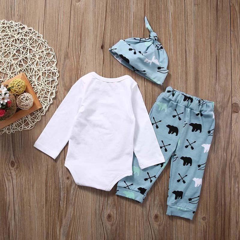 Ensemble 3 pièces pour bébé garçon à manches longues imprimé petit homme ours