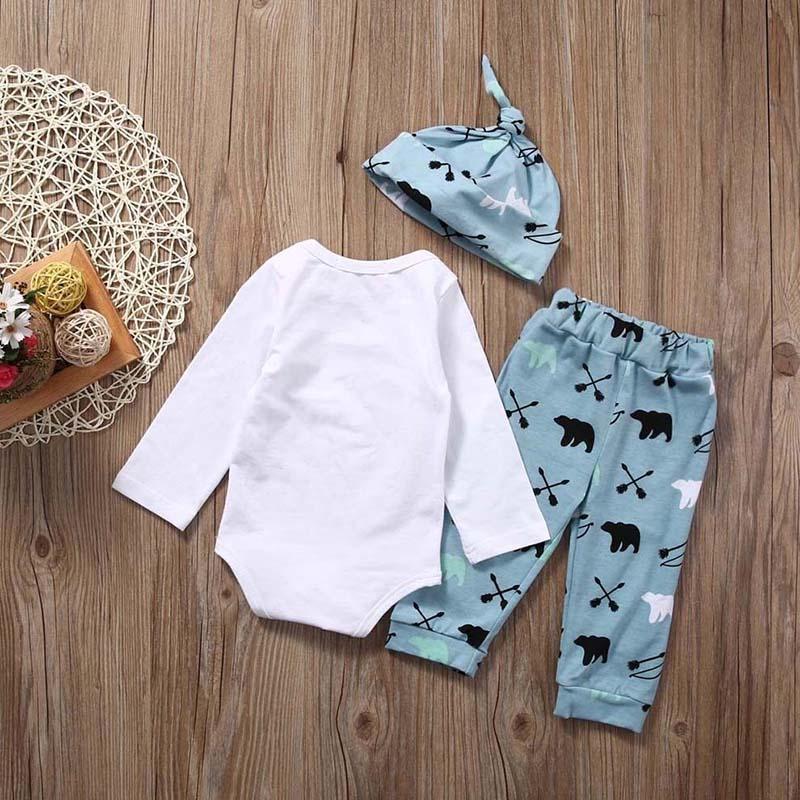 3PCS Little Man Bear Printed Long Sleeve Baby Boy Set