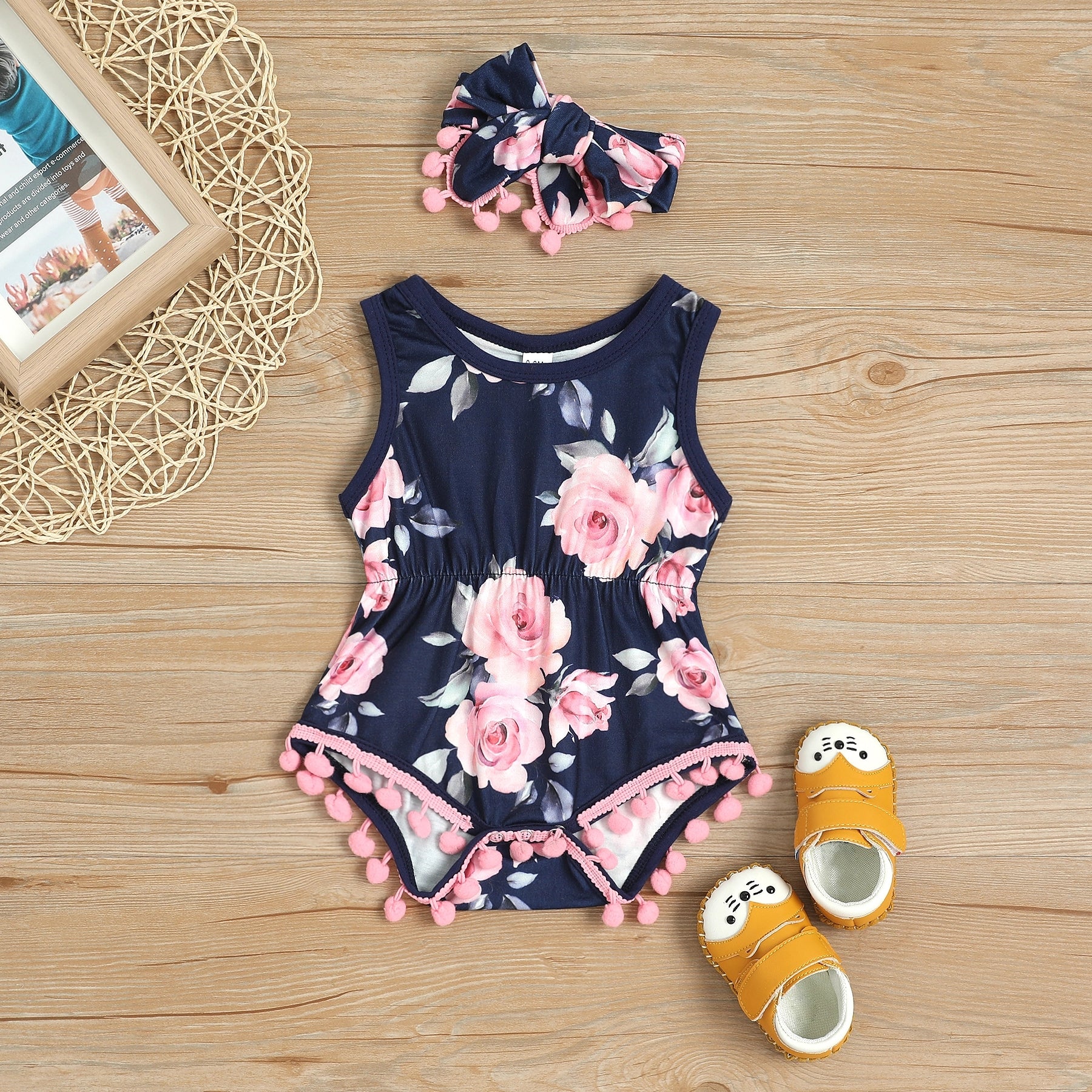 2PCS Floral Printed Baby Romper