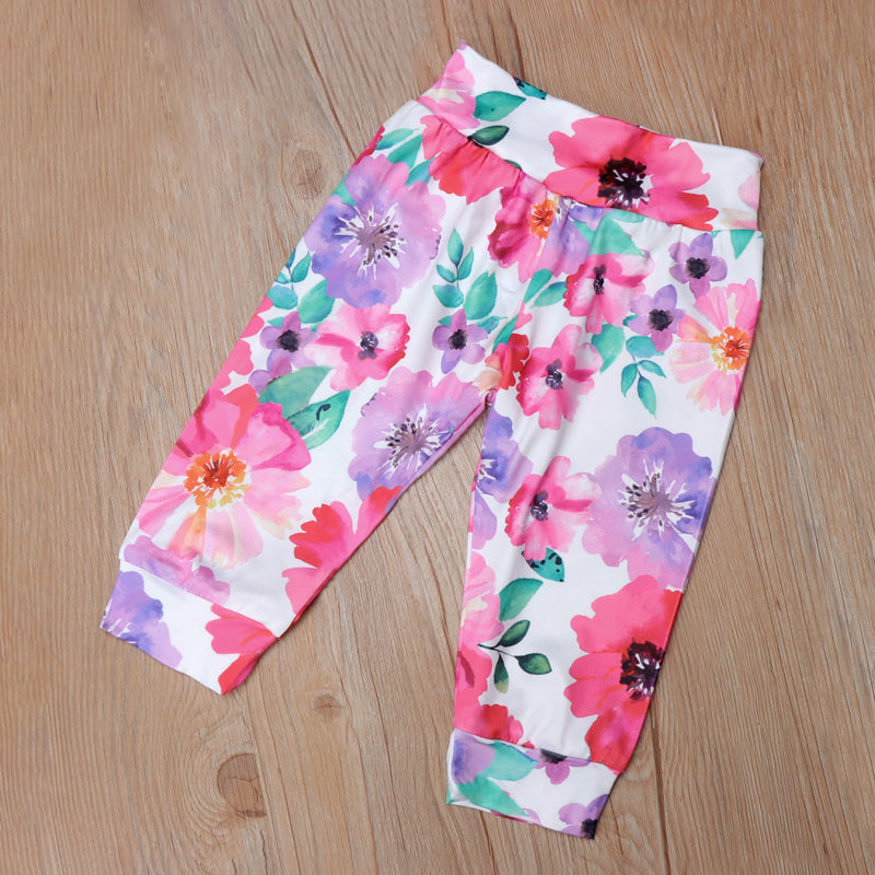 3PCS Baby Girl Daddy's Girl Mommy‘s World Letter Printed Romper with Full Floral Printed Pants Baby Set