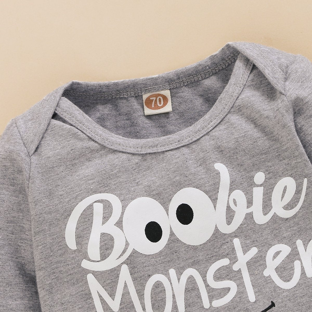Boobie Monster Letter Printed Romper With Pants Baby Set