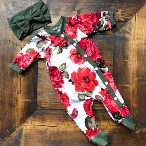 Mono de bebé de manga larga con estampado floral encantador de 2 piezas