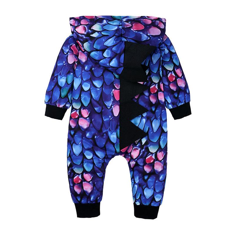 Mono de bebé con capucha estampado estilo dinosaurio fresco