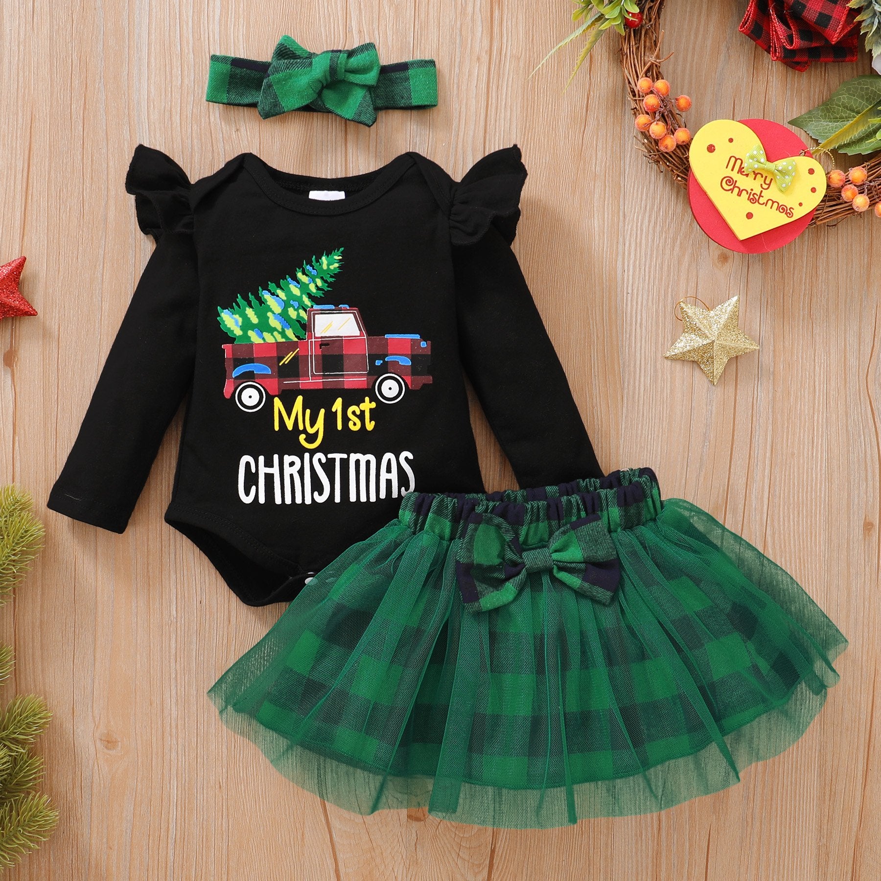 Ensemble jupe bébé imprimé lettre My 1st Christmas 3PCS