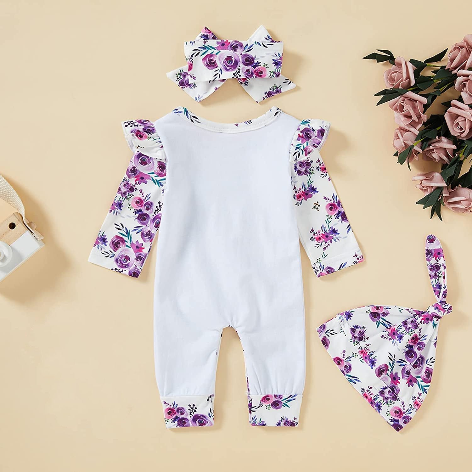 3PCS The Princess Has Arrived Floral Printed Baby Jumpsuit