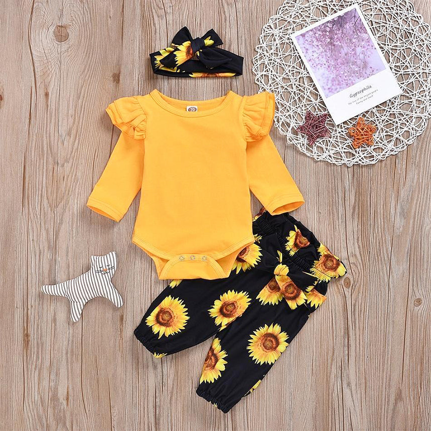 3PCS Sunflower Printed Baby Set