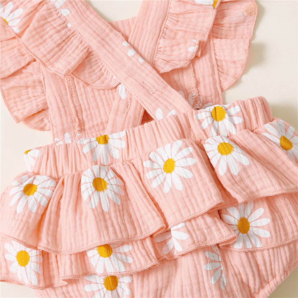 Mameluco sin mangas para niña con estampado de girasol bonito de 2 piezas