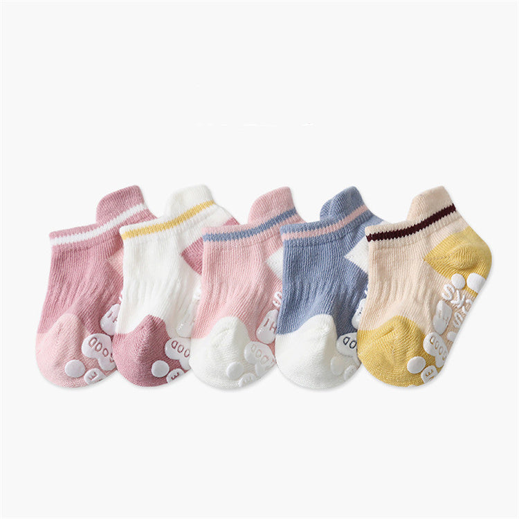 5 paires de jolies chaussettes courtes antidérapantes en coton pour bébé garçon et fille