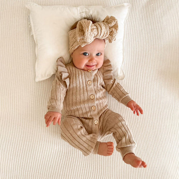 Classic Solid Color Knit Long Sleeve Baby Jumpsuit