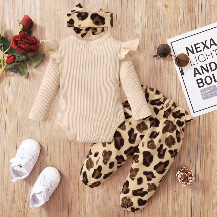 3PCS I Got It From My Mama Leopard Printed Baby Girl Set