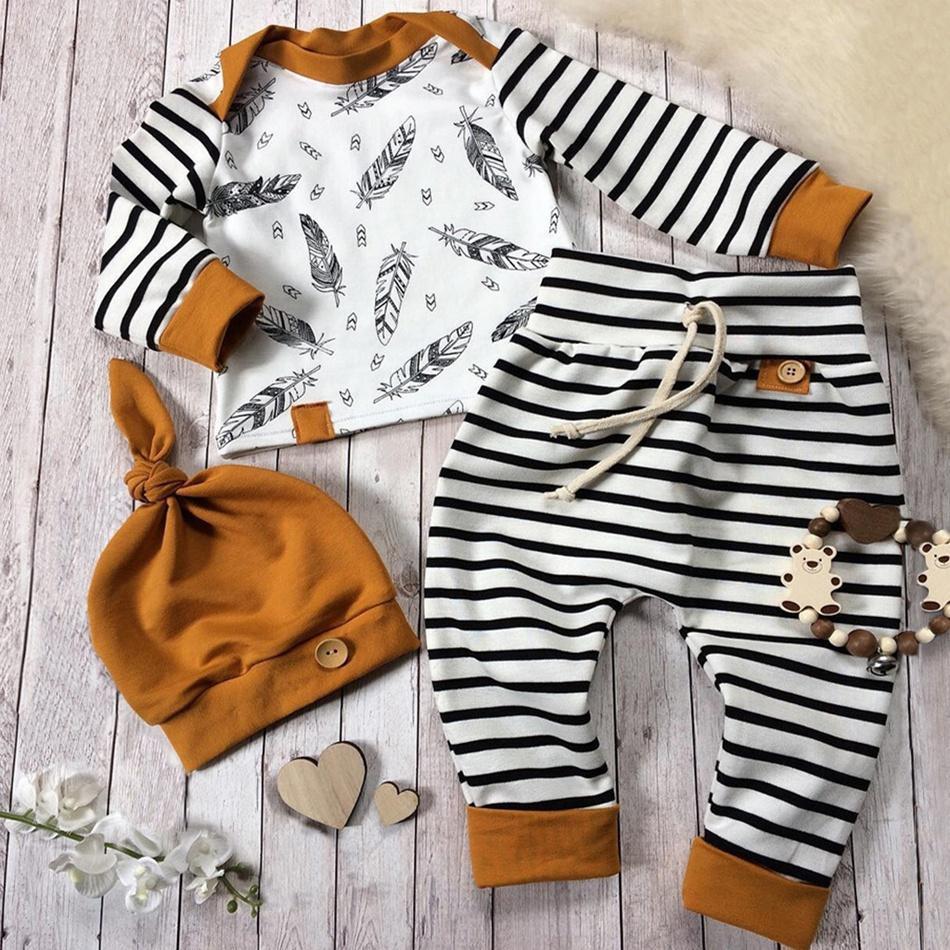 Baby Boy Girl Striped Pants Clothes Outfits Set